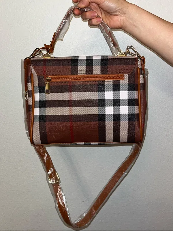 Classic Plaid Top-Handle Satchel in Brown - Image 3