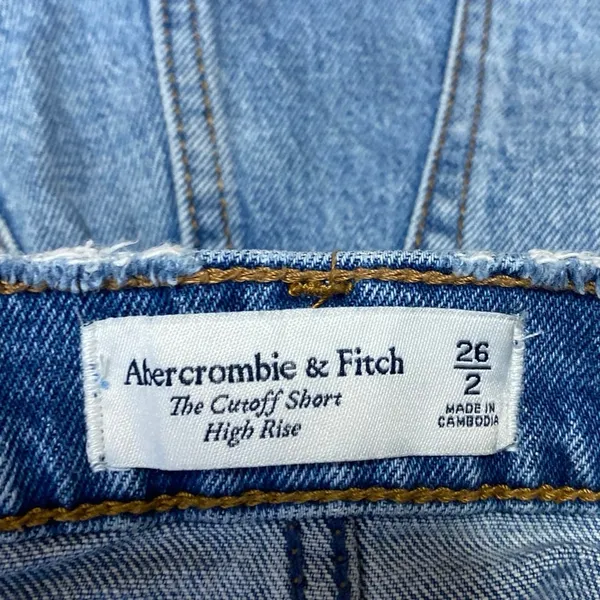 Abercrombie & Fitch The Cutoff High Rise Blue Frayed Hem Denim Jean Shorts 26 - Image 4