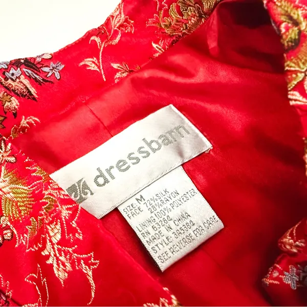 Vintage Y2K Silk-Blend Chinese-Style Patterned Tang Blazer in Red | Size S/M - Image 10