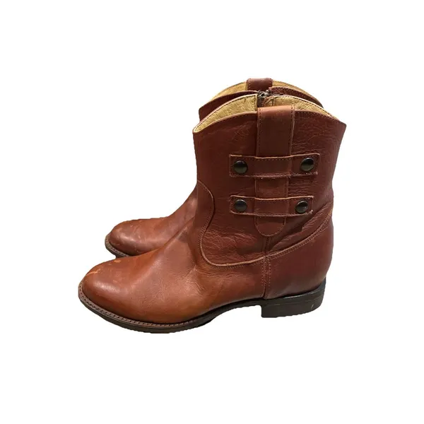 Justin Boots Cognac Leather Moto Western Ankle Boots Womens 7B MSL106 - Image 4