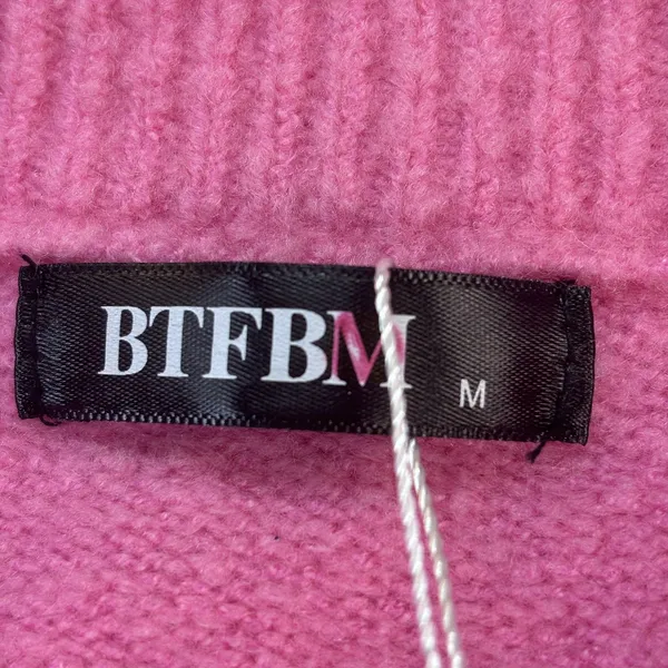 BTFBM Women's M Hot Pink Oversized Knit Sweater Crew Neck Long Sleeve Tunic Fall - Image 6