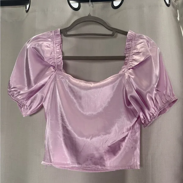 Haute Monde Lilac Satin Puff Sleeve Corset Crop Top Size XS - Image 3