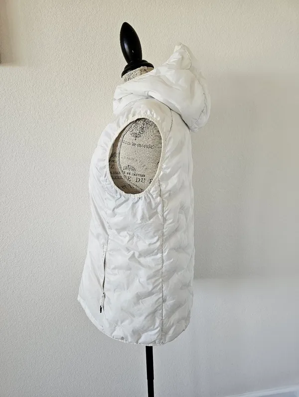 Fundango White Hooded Puffer Vest Geometric Baffles Full Zip Lightweight XL - Image 2