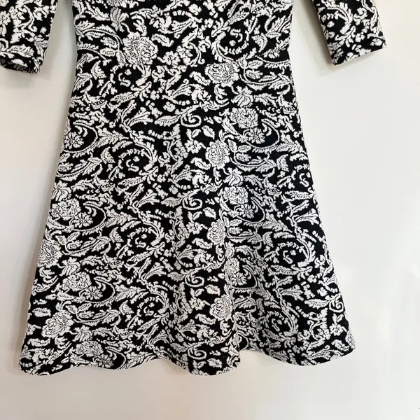 Ark & Co Black White Floral Damask Jacquard A-Line Mini Dress Size‎ M 3/4 Sleeve - Image 3