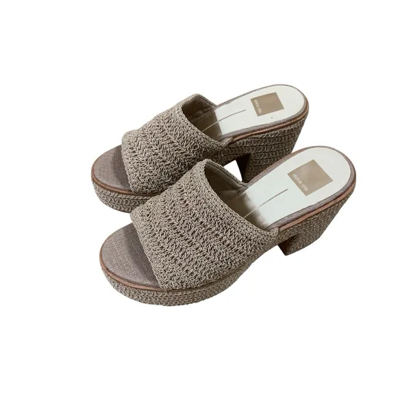Dolce Vita Ladin Platform Sandals 9 Beige Crochet Block Heel Slide 90s Y2K Boho - Image 2
