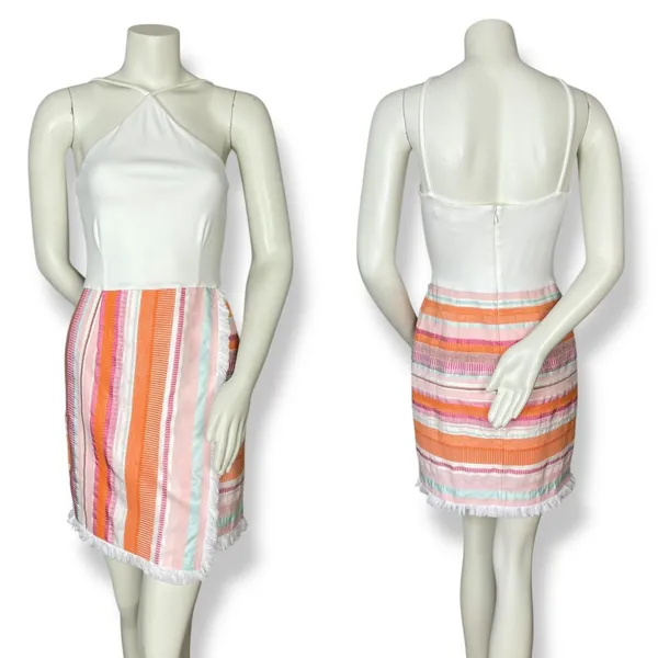 Anthropologie Hutch Dress Kayln‎ Halter Tank Colorful White Sz 4 Faux Wrap Skirt - Image 5