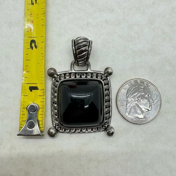 Vintage Premier Designs Silver Tone Black Stone Pendant Chain Necklace Stamped - Image 12