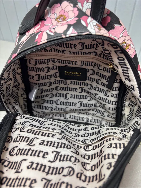 Juicy Couture‎ Black Floral Mini Backpack with Pink Blooms - Image 9