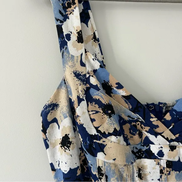 Lulu’s Sunny Attraction Navy Floral Linen Bustier Belted Mini Dress NWOT Large - Image 6