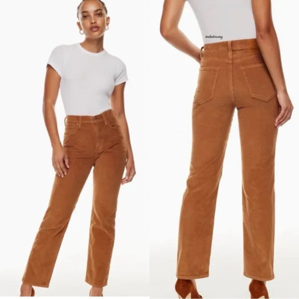 ARITZIA The Denim Forum Straight Corduroy High Waisted Tan Pants - Image 2