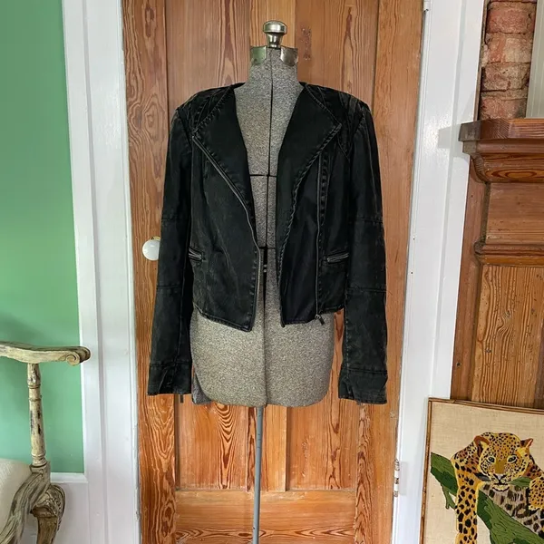 Blanc Noir BNCI Faux Leather Asymmetrical Zip Sleeve Moto Jacket Sz L 💚🎀 - Image 12