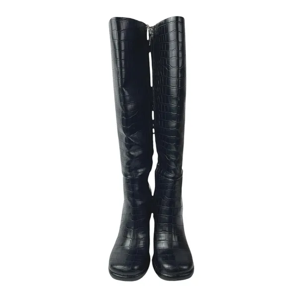 Circus by Sam Edelman Black Croc Leather Zip Up Heeled Knee High Boots Size 5.5 - Image 2