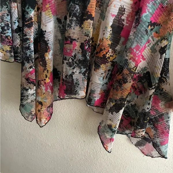Dor Dor Couture Multicolor Abstract Sheer Mesh Hankerchief Hem Long Bell SleeveM - Image 7