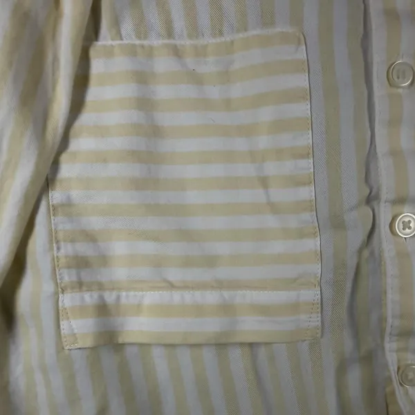 LOFT Shirt Womens Small Yellow White Striped Button Front Long Sleeve Cotton Top - Image 5