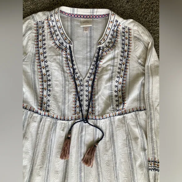 Knox Rose Boho Embroidered Peasant Tunic Dress – Size M - Image 3