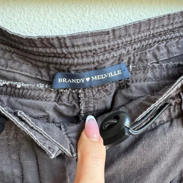 Brandy Melville Y2K Kim Cargo Pants Womens OS Brown Front Seam Utility Wide Leg - Image 5