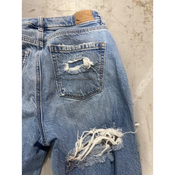 American Eagle Mom Jeans Blue Distressed High Waisted Denim Size 00 Short - Image 7