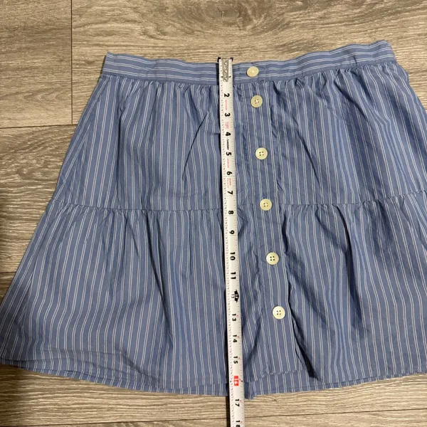 Madewell 100% Cotton‎ Blue White Striped Button Front Tiered Mini Skirt Size M - Image 5