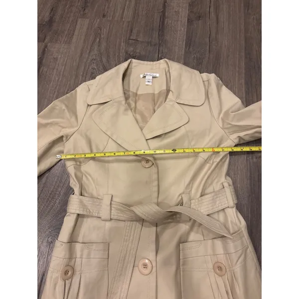 Kenneth Cole New‎ York Womens Beige Trench Coat Belted Double Breasted Size S - Image 6