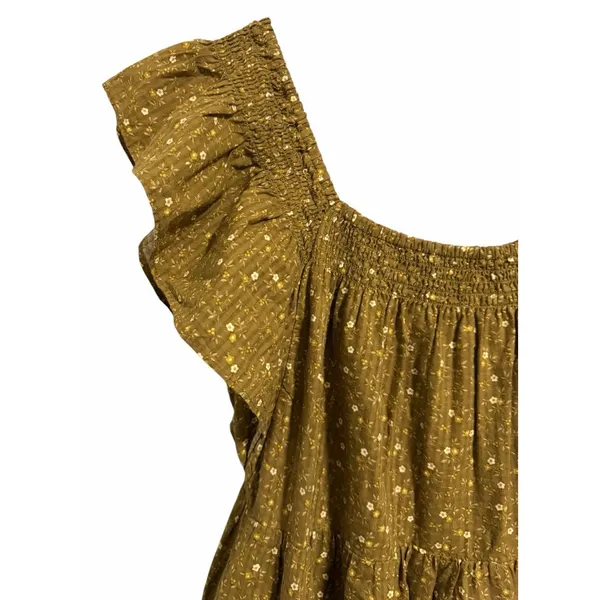 Madewell Ruffle-Sleeve Tiered Midi Dress in Daisy Stitch Weathered Olive Size L - Image 7