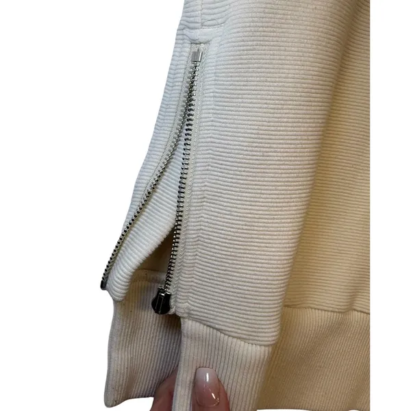 Varley Horton Side Zip Active Sweatshirt Oversized XS Ivory Cream Ribbed Flawed‎ - Image 9