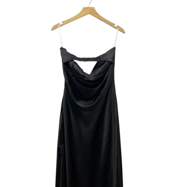 Lulus Exquisite Shine Black Satin Rhinestone Strapless Maxi Dress size Large NWT - Image 6