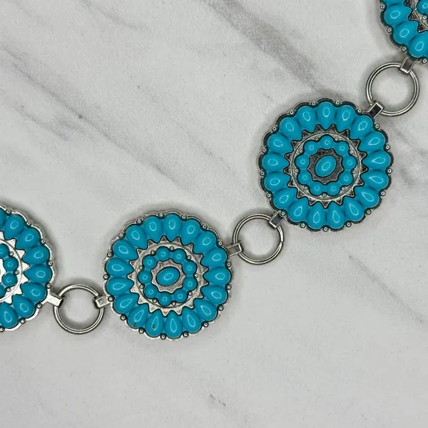 Chunky Blue Studded Concho Silver Chain Belt XS/Small (XS/S) Western Statement ✨ - Image 5