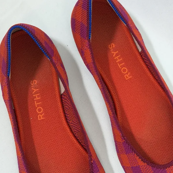 Rothys Size-10 Women Ballet Flat The‎ Square Pomegranate Gingham Orange Plaid - Image 5