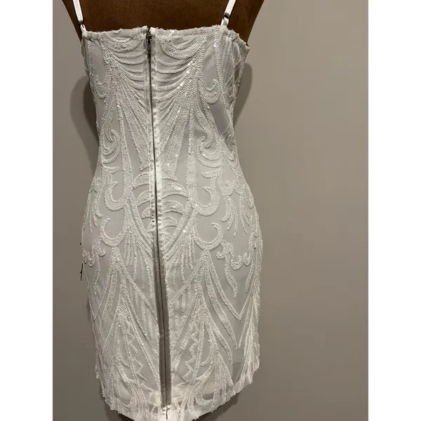 Lulus Aglow with Love Ivory Mesh Sequin Bustier Bodycon Mini Dress size Small - Image 8