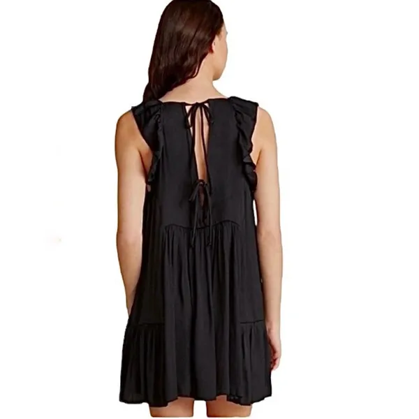 Free People Want Your Love Smocked Sleeveless Ruffle Babydoll Mini Dress Black S - Image 2
