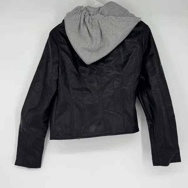 Azalea Wang Black Faux Leather Hooded Moto Biker‎ Jacket BISBONE Size M - Image 2