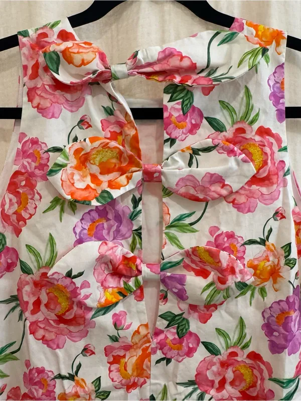 Sleeveless Floral A-Line Dress in Pink and Green - Image 5