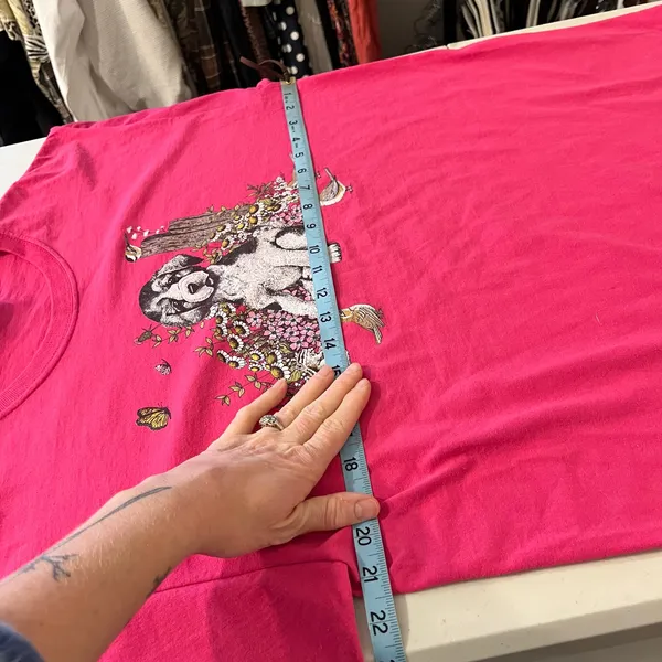 Jerzees Vintage 90s Pink Dog Garden Graphic Cotton Short Sleeve Tee Size Large - Image 8