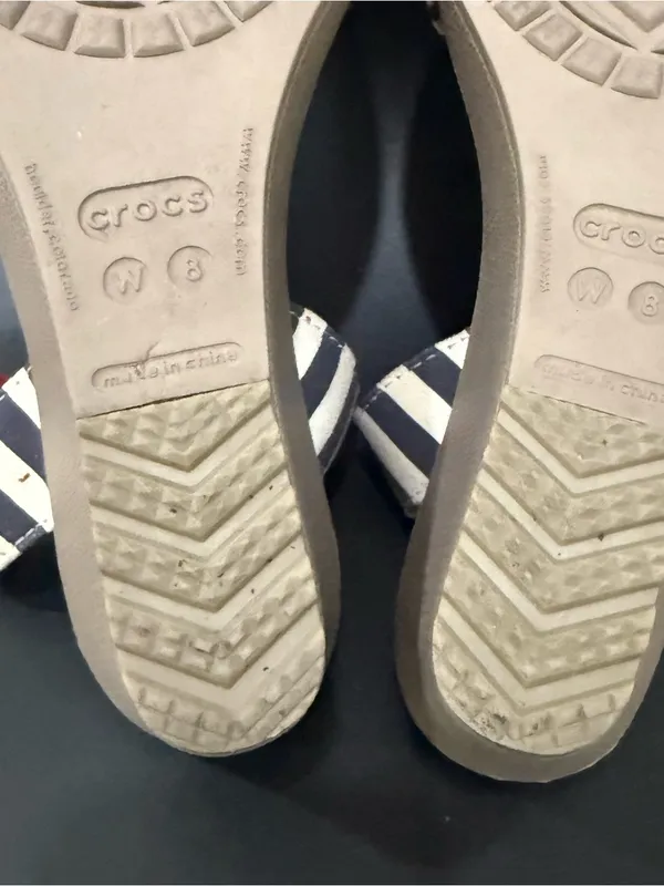 CROCS Leigh Nautical Striped Ankle Strap Wedge Sandals Size 8 - Image 8