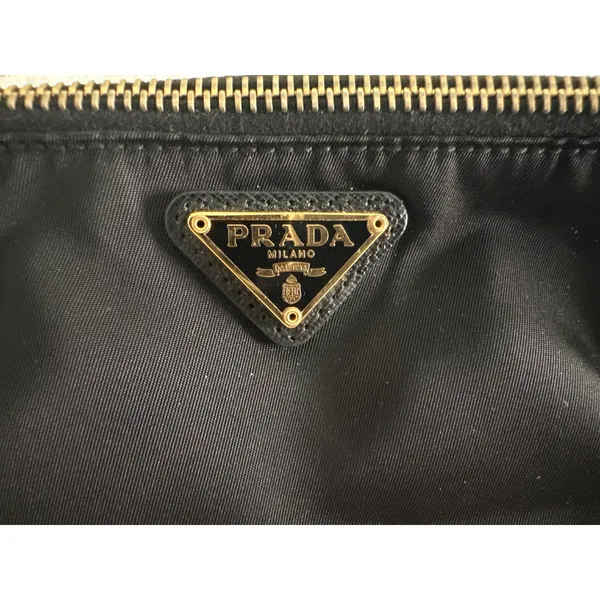 Prada black gold triangle nylon pouch toiletry cosmetic‎ case bag - Image 2