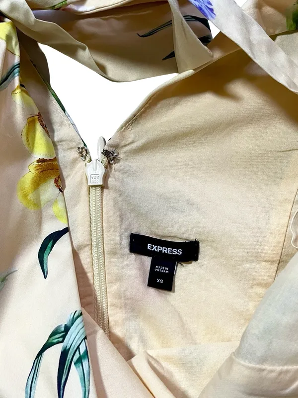 Express Floral Yellow Tie Shoulder Peplum Top - Image 3