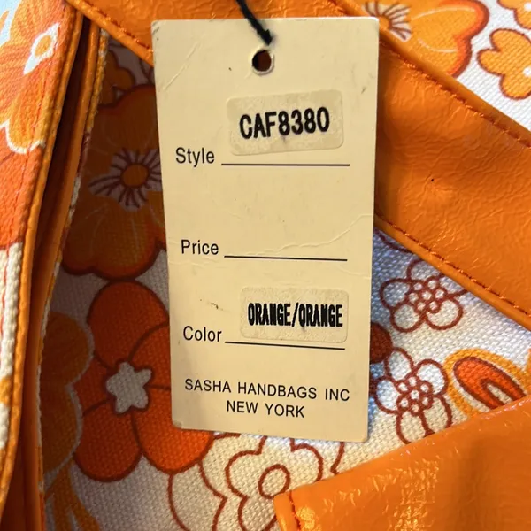 SASHA Handbags NY Large Tote Shoulder Overnight Orange White Floral Purse Womens - Image 8