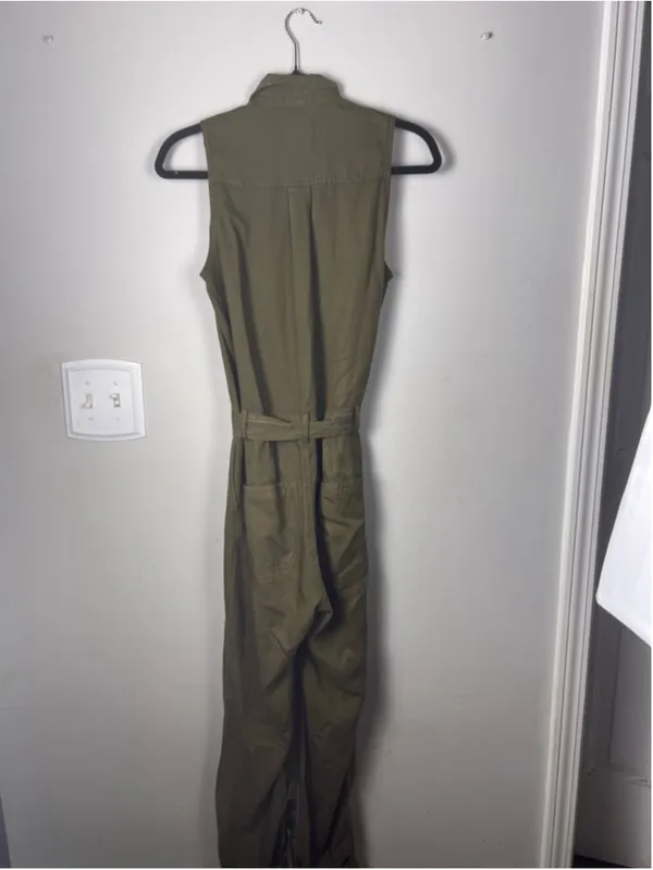 Abercrombie & Fitch Womens Olive Utility Jumpsuit XS Sleeveless Belted Zip Front - Image 6
