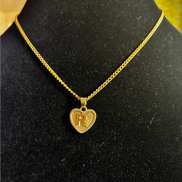 Heart Initial "R" Pendant Necklace 16” Gold - Image 2