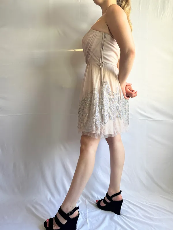 Teeze Me Lace/Mesh Strapless Glitter Homecoming Mini Dress - Blush Pink - 7 - Image 2