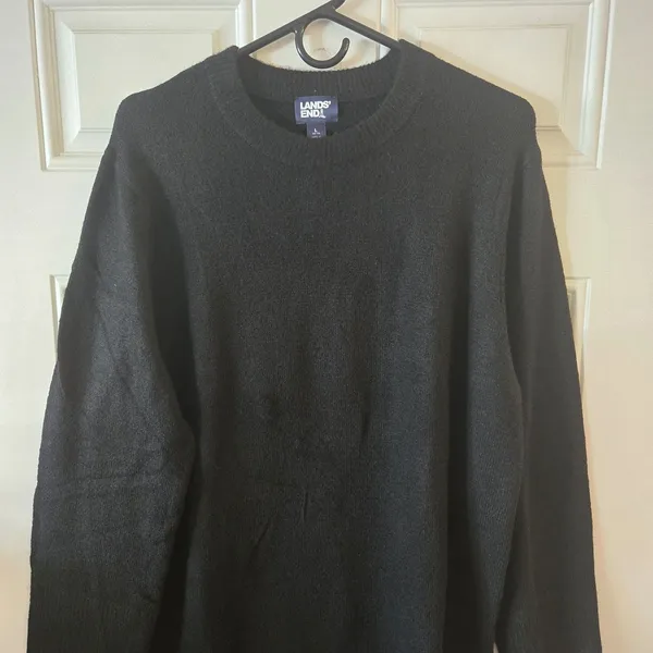 Lands’ End Sweater Dress Women L 12-14 Black Long Sleeve Crew Neck Midi NWOT - Image 4