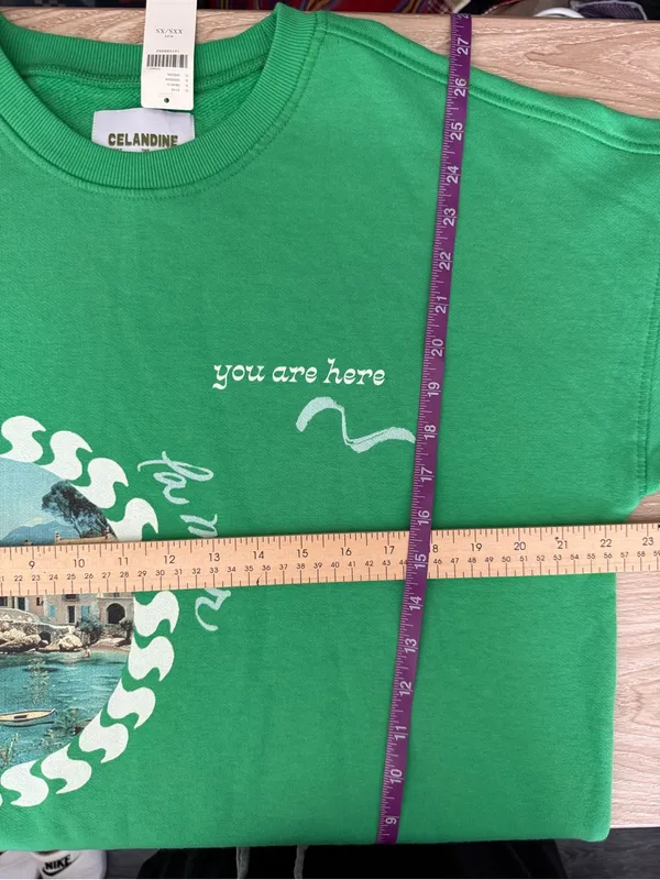 Anthropologie Celandine XXS/XS NEW Crew-Neck Graphic Sweatshirt Green Oversized - Image 6