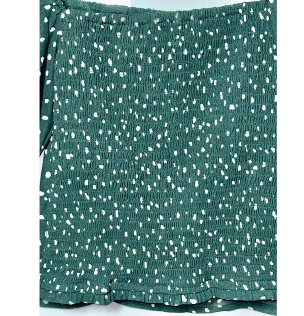 NEW Abercrombie & Fitch Green White Ruffled Smocked Puff Sleeve Blouse Size XXS - Image 4