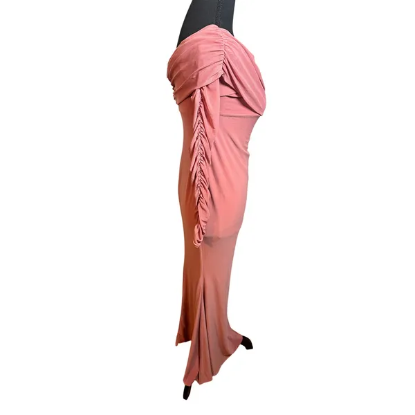 Club L London Dusty Rose Ruched Sleeve Cowl Neck Maxi Dress‎ Sz 4 Formal Gown - Image 3