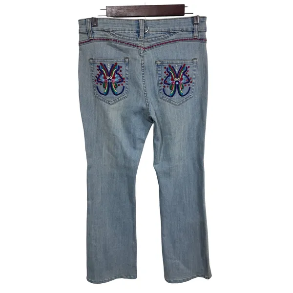 A-Z-I Jeans 6 Blue Denim Jeans Women's Embroidered Beaded‎ Flare Y2K Boho Hippie - Image 2