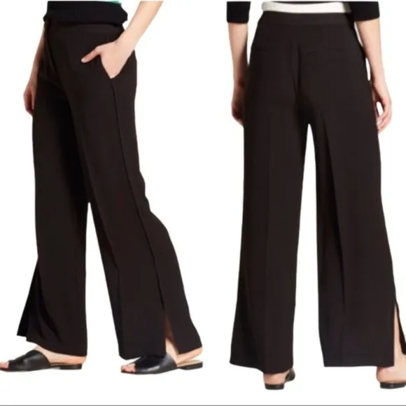 Who What Wear black wide leg slit high waist trousers pants - Image 2