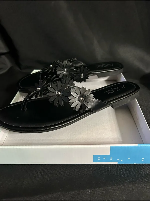 Sugar Finesse Women’s Black Daisy Floral Thong Sandals SZ 9 BNIB - Image 5