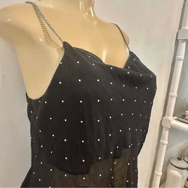 New MNG Chiffon Rhinestone Camisole Top Sz L Black Shirt Limited Edition NWT - Image 7