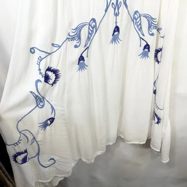 Free People Medium Slip Dress Adelaide Festival White Blue Floral Boho Mini 195‎ - Image 7