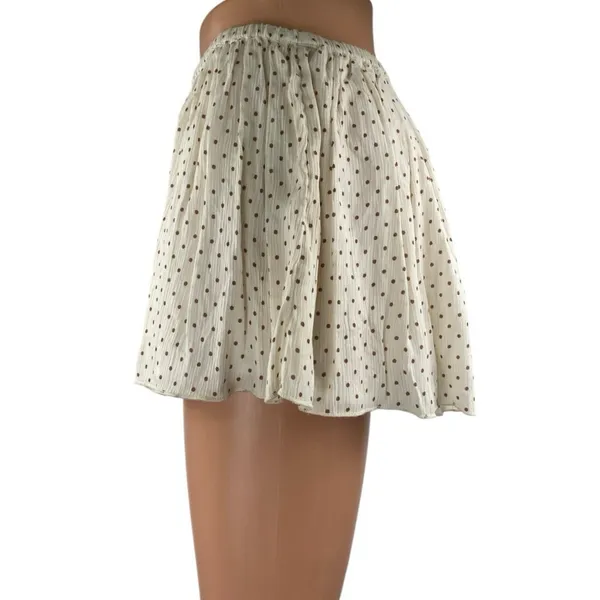 Free People White Brown Polka Dots High Rise Pleated A Line Mini Shorts Size S - Image 2